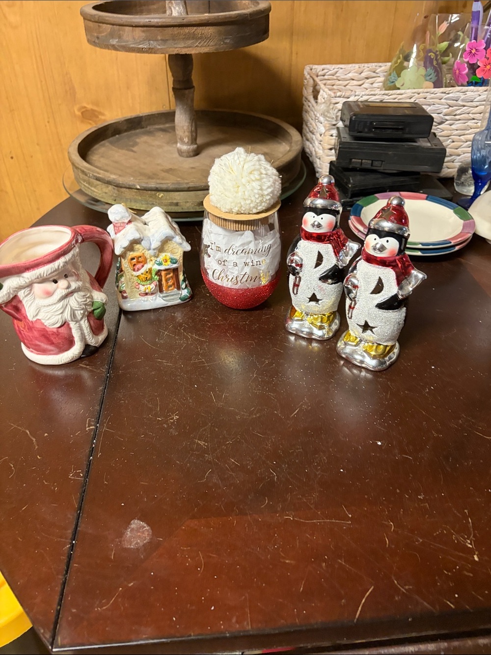 Festive Ceramic Penguin Pair with Red and White Accents